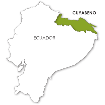 Mapa de la Reserva Faunística Cuyabeno en Ecuador, mostrando la ubicación del tour amazónico y Tucán Lodge.